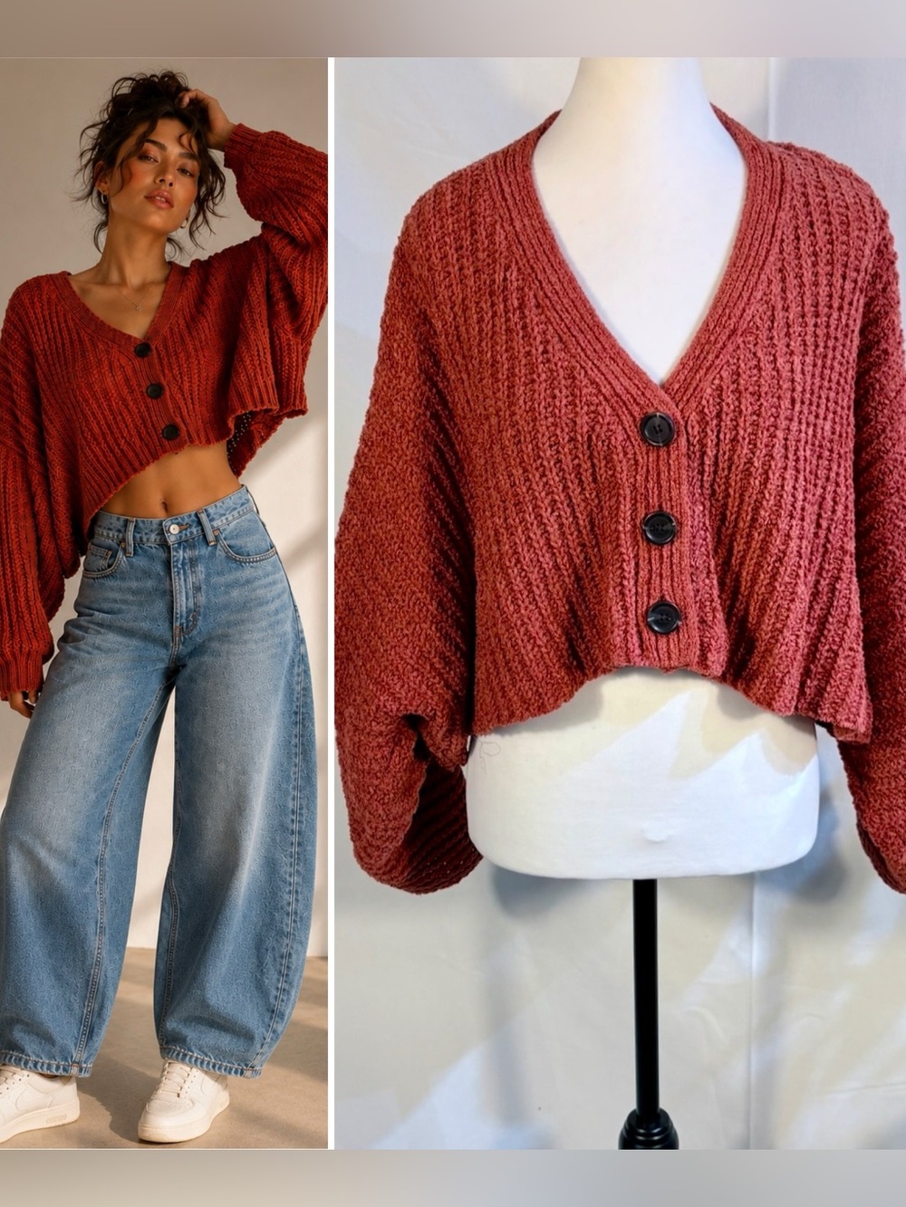 💥Urban Outfitters UO Ashlyn Batwing Oversized Cropped Cardigan Burnt Orange~S🧡